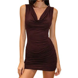 KYLETHOMASW  -  Women's Bodycon Mini Dress Sleeveless Cowl Neck High Waist Ruched Hip Hugging Short Dress