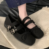 KYLETHOMASW  -  Simple Soft Bottom Buckle Flat Mary Jane Women Shoes Comfortable Bowknot Square Toe Designer Shoes Fashion Backless Loafer Shoes