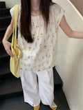 KYLETHOMASW  -   Flowers Sweet Blouses Cotton Women Printed Vacation Gentle 2024 Slim New Office Lady Chic Summer Fashion Blusas