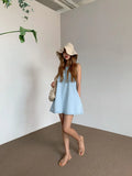 KYLETHOMASW  -  Women Korean Denim Dress Washed Blue Loose A Line Sleeveless Slimming Versatile Casual Dress