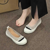 KYLETHOMASW  -  Fashion Shallow Mouth Round Head Women's Single Shoes Spring Autumn New Woven Pearl Bow Thick Soled Low Comfort Loafer Shoe