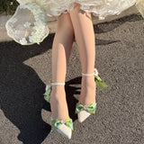 KYLETHOMASW  -  high heels for woman green purple wedding heels bow bridal heels designer shoes Lolita cosplay heels y2k heels rose