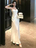 KYLETHOMASW  -  Lace Strapless Long Dress Women Sleeveless Camisole French Elegant Dress Solid A Line Dinner Night Fashion Simple Vestidos New