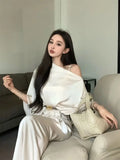 KYLTHOMASW  -   French Style Fish Tail Dress Set Slimming Strap Camisole Long Dress Summer New Slant Shoulder Top Two Piece Set Women Outfits