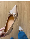 KYLETHOMASW  -  Elegant Soft Inner Heightening Single Shoes Leather Butterfly Knot Pointed Toe Low Heel Summer Spring Autumn Women's Flats