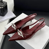 KYLETHOMASW  -  Crystal Diamond Pointed Toe Women Pumps Sexy Thin Low Heels Wedding Party Dress Sandals Shoes Zapatos De Mujer