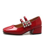 KYLETHOMASW  -  Spring New Women Shoes Fashion Red Ladies Elegant Mary Jane Shoes Square Heel Casual Dress Outdoor Ballerinas