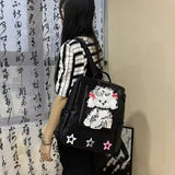 KIylethomasw Vintage Black Y2k Backpack Women Hot Girls Dog Star Chic Leather Schoolbag Female Retro Harajuku Messenger Bag Aesthetic