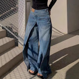 KYLETHOMASW  -  Women Y2K Street Creative Denim Jeans Arrival Layering Solid Color Wide Leg Long Denim Trousers Loose Fit Ladies Casual Pants