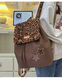 KYLETHOMASW  -  Japanese Harajuku Style Y2k Retro Leopard Print Large Capacity Backpack Travel Storage Bag Student School Bag Women's Bag
