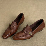 KYLETHOMASW  -  Women's Solid Color Retro British Style Thick Heel Loafers Spring and Autumn New Comfortable Slip-on Shallow Mouth Low-top Shoes