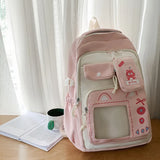 KYLETHOMASW  -  Cat Print Transparent Mochilas Mujer Sweet Large Capacity Mochila Fresh Sweet Bag New Teenage Girls Backpack Bags for Woman