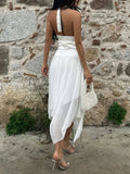 KYLETHOMASW  -  Fashion Solid Sweet Simple Elegant Women Dresses Summer French Chic Slim Fit Ruched Halter Dresses