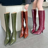 KYLETHOMASW  -  Sexy Pointy Toe Knee High Boots Women High Quality Leather High Heel Winter Boots for Women Side Zipper Designer Luxury Shoes