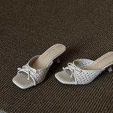 KYLETHOMASW  -  Fashion Butterfly-knot Woman Slippers Fashion High Heel Slides Ladies Concise Party Dress Summer Shoes