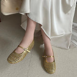 KYLETHOMASW  -  Spring New Women Flat Shoes Fashion Weave Round Toe Ladies Casual Mary Jane Shoes Soft Flat Heel Casual Single Shoes