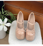KYLETHOMASW  -  New Spring Platform Thick Heel Women Mary Jane Shoes Fashion Butterfly-knot Shoes Ladies Outdoor Dress Leather Pumps