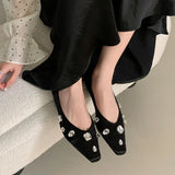 KYLETHOMASW  -  Pink Luxury Fashion Rhinestones Silk Women Flats With Shoes Female Soft Shallow Footwear Crystal Ladies Slip On Flats Shoes