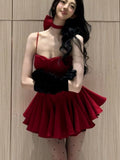 KYLETHOMASW  -  French Elegant Red Sexy Style Dress Women New Year Bow Strap Dresses Fashion Princess Aesthetic Design Sense Party Outfits