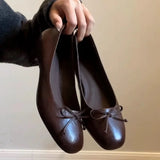 KYLETHOMASW  -  Summer New Woman Casual Square Head Flats Flock Ballerina Church Flats Female Suede Elegant Soft Sole Women Shoes