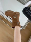 KYLETHOMASW  -  Black Ankle Boots For Woman Round Toe Chunky Heels Short Shoes Comforts Platforms Boots Belt Buckle Fall Shoes Botas De Mujer