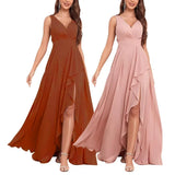 KYLETHOMASW  -  Casual Women V Neck Bridesmaid Dresses 2024 New Fashion Slit Long Ruffle Formal Evening  Dress Wedding Party Gowns Chiffon Dress