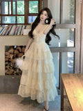 KYLETHOMASW  -  France Warm Temperament Minimal Elegant V-neck Summer Dress Women's Designer Sweet Fashion New A-line Long Cake Dresses Outfits