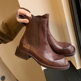 KYLETHOMASW  -  New Women's Chelsea Boots Retro Square Toe Women Ankle Boots Large Size Stretch female Cigarette Boots