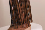 KYLETHOMASW  -  Women Fringe Western Boots Pink Sweet Embroidered Boots Brown Tassels Block Medium Heels Shoes Plus Size 48 Lady Winter
