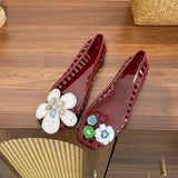 KYLETHOMASW  - fashionab Flower Decor Jelly women's Sandals Square Toe Hollow‑Out women's Slippers Non‑Slip Beach Slip‑On Casual women's shoes