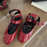 KYLETHOMASW  -  New Design Narrow Band Buckle Strap Women Flats Shoes Fashion Round Toe Party Dress Casual Ladies Shoes BIG Size 43