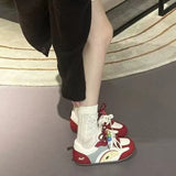 KYLETHOMASW  -  Women Cute Apple Charms Sneakers Lace‑up Round Toe Color Block Patchwork Soft SoleLightweight Casual Daily Walking Comfort Shoes