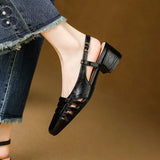 KYLETHOMASW  -  Design 2025 Vintage Women Sandals Square Toe Block Heels 3.5cm Back Buckle Strap Big Size 43 Dating Shoes 31 32