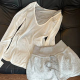 KYLETHOMASW  -  Korean Women Autumn 3Pcs Home Loungewear Contrast Color Mock Layer Design V Neck Long Sleeve Casual Ladies Sleepwear Outfit