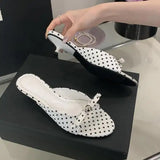 KYLETHOMASW  -  String Bead High-Heeled Shoes Lady Womens Slippers Outdoor Slides Pantofle Butterfly-Knot Low Rubber Flip Flops 2025 Hawaiian PU