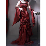KYLETHOMASW  -  Christmas Robe Gorgeous Elegant Lolita Dress Red Rose High-end Slimming Fishtail Strap Camisole Long Dress for Women
