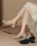 KYLETHOMASW  -  Mary Jane Shoes High Heels Women's High End Summer Thick Heels Single Shoes Square Head Bow Women's Shoes Rear Empty Sandals