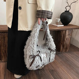 KYLETHOMASW  -  Lamb Wool Sweet Y2k Aesthetic Bow Women's Handbags Casual Fashion Fluffy Shoulder Bags Korean Ins All Match Trendy Underarm Bag