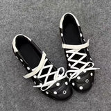 KYLETHOMASW  -  Novelty Polka Dot Sports Ballet Shoes Woman Fashion Strange Heel Design Round Toe Mary Jane Shoe Cross Lace Up Casual High Heels