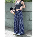 Kylethomasw   -  Streetwear Multi-button Loose Casual Pants Women 2024 Summer New Korean Contrast Color Plaid All Match Wide Leg Pants