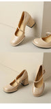 KYLETHOMASW  -  New Women Mary Janes Shoes Vintage Pumps Patent Leather Shoes High Heels Dress Shoes Black Shallow Boat Shoe Zapatos Mujer