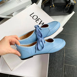KYLETHOMASW  -  Real genuine leather women ballet flats lace up flat pumps