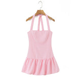 KYLETHOMASW  -  Beautiful Girl Striped Halter Dress Sexy Backless Low Waist A-line Mini Summer Dresses Party Women Robe