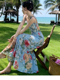 KYLETHOMASW  -  French Style Floral Print Womens Dresses Elegant Spaghetti Strap Bodycon Party Long Dress Summer Holiday Beach Vestidos Robe New