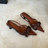 KYLETHOMASW  -  Spring Butterfly-Knot Ladies Thin Heels Sandals Mules Female Pumps Fashion Pointed Toe Elegant Women Heels Sandal Shoes