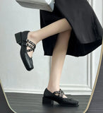 KYLETHOMASW  -  Cross-strap Shallow Mouth Ballet Shoes Women's Summer New Square Head Thick Heel Versatile Mary Jane Pumps High Heels