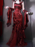 KYLETHOMASW  -  Christmas Robe Gorgeous Elegant Lolita Dress Red Rose High-end Slimming Fishtail Strap Camisole Long Dress for Women