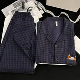 KYLETHOMASW  -  Embroidery Dog Vintage Plaid Men's Pyjama 2 Piece Suit Plus Size Casual Soft Fashion Men's Pajamas Set Spring New Sleepwear