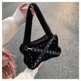 KIylethomasw Gothic Rivet Plush Shoulder Bag Women Y2k Grunge Winter Subculture Messenger Bag Purse Ladies Harajuku Aesthetic Handbag