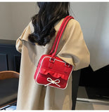 KYLETHOMASW  -  High Street Bow Red Shoulder Bags Women New Versatile Pu Leather Y2k Handbag Female Square Underarm Bag Aesthetic